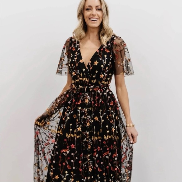 Baltic Born Dresses & Skirts - Baltic Born Black Maxi Dress with Multicolor Floral Embroidery